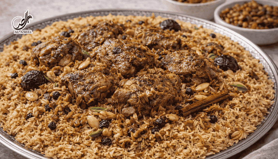 مجبوس گوشت عربی با برنج معطر و گوشت قرمز پخته‌شده به سبک سنتی