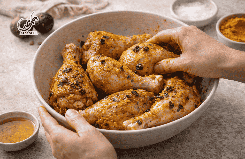 آماده‌سازی مرغ و ادویه‌کاری