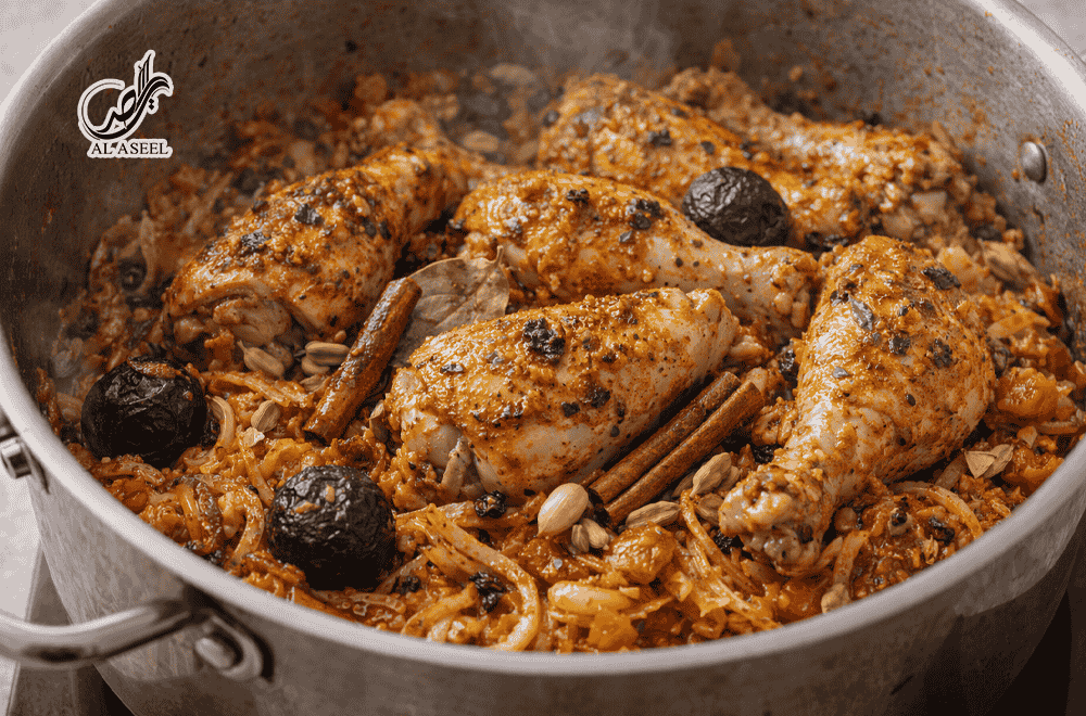 افزودن مرغ و لیمو عمانی برای تهیه مچبوس مرغ کویتی