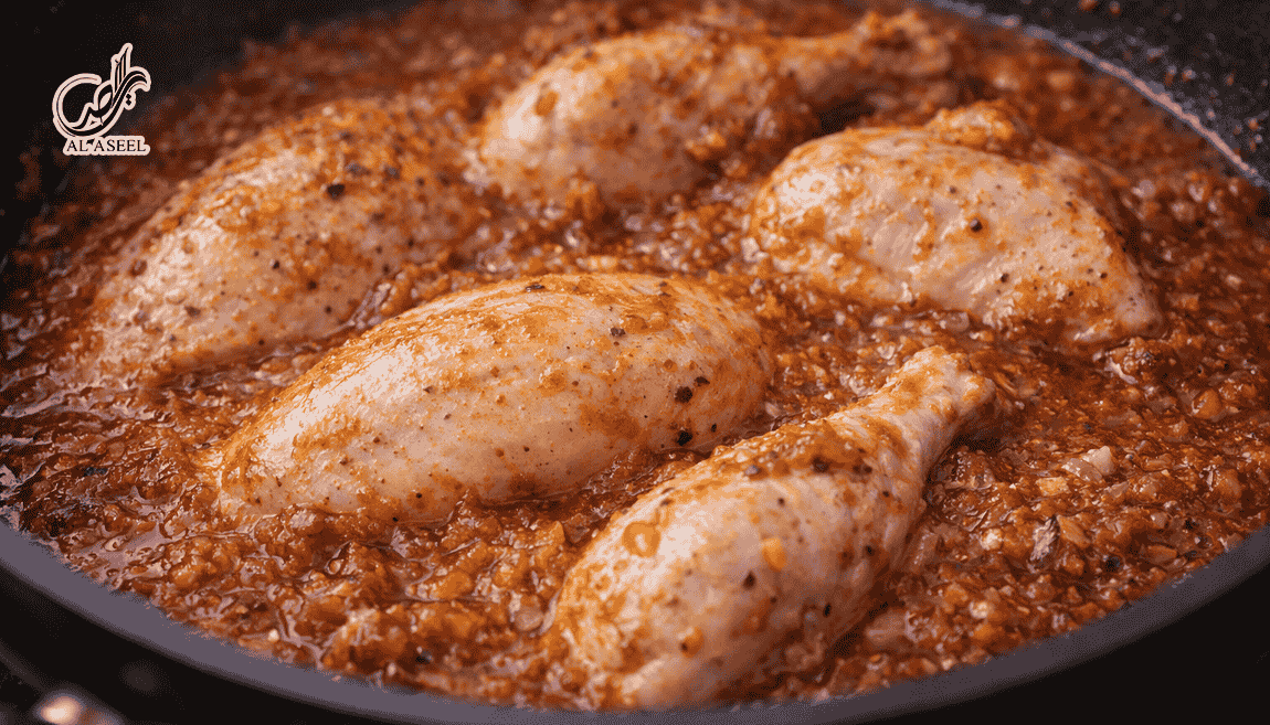 تف دادن مرغ در پیاز و گوجه