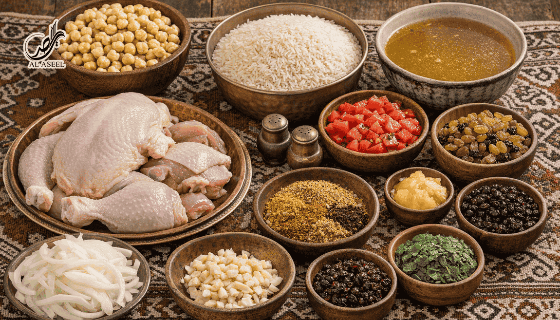مواد لازم برای مجبوس مرغ با نخود