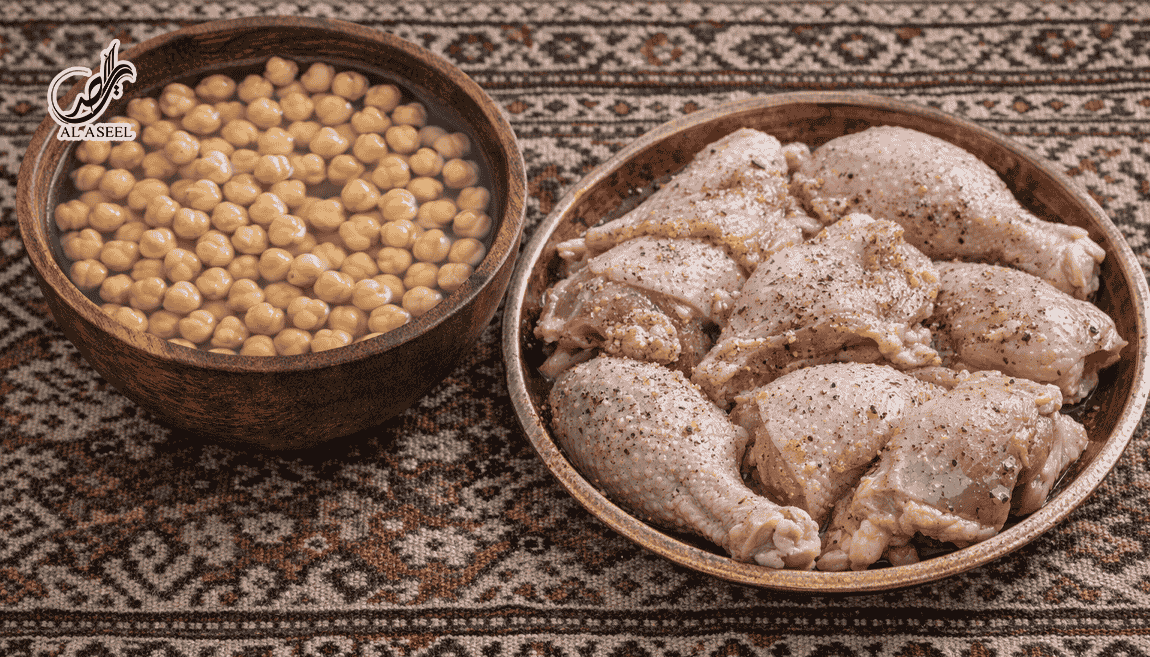 آماده‌سازی نخود و مرغ