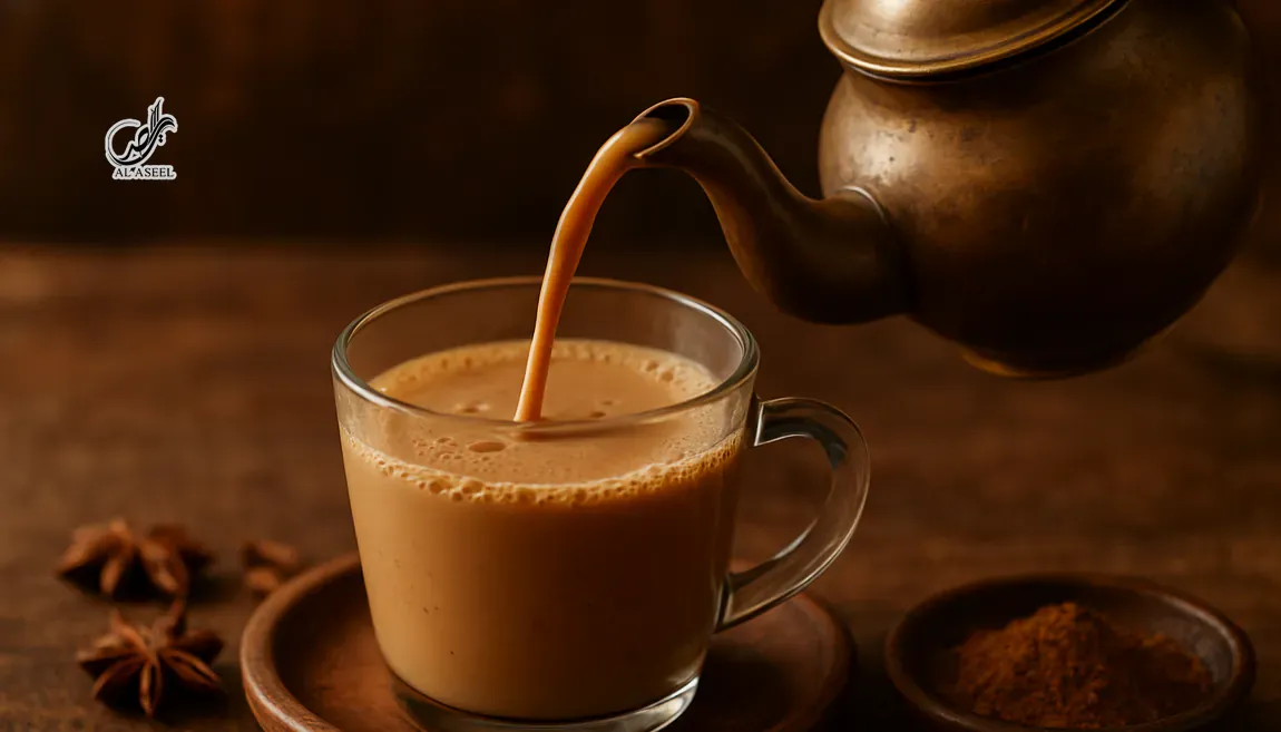 ریختن چای کرک در فنجان از قوری سنتی
